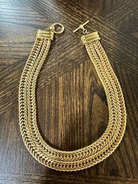 Anne Klein - Vintage Gold Braided Double-Row Chain Toggle Necklace